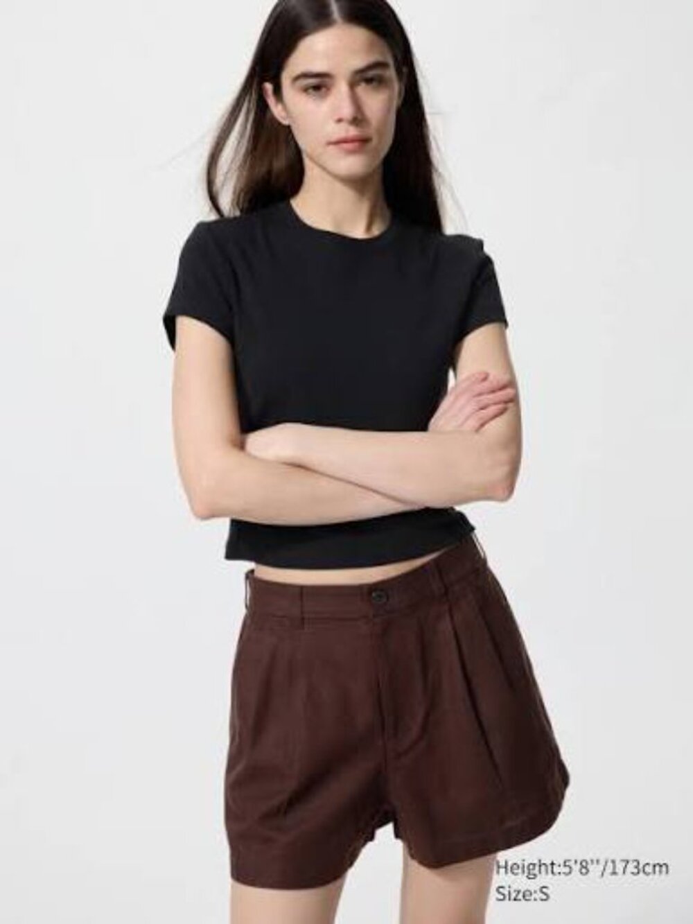 NWT Uniqlo Linen Cotton Pleated Shorts Dark Brown XL